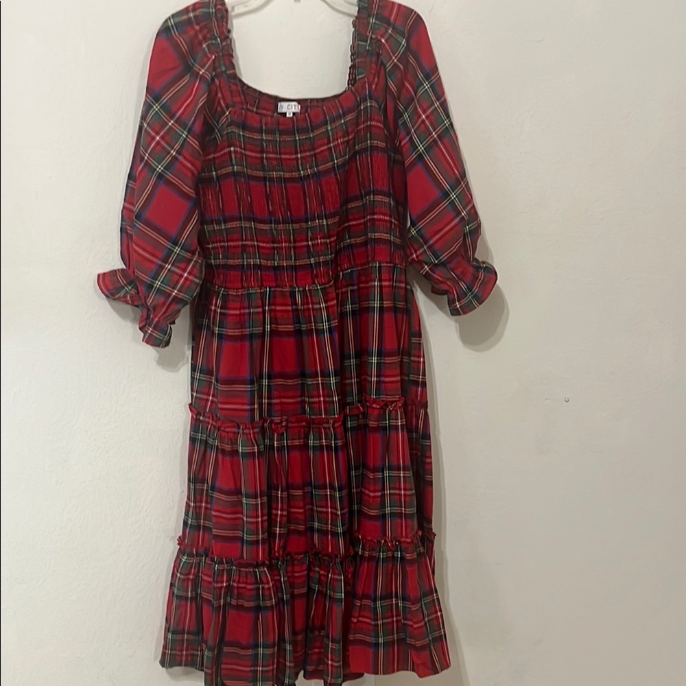 Ivy City Co Red Plaid Tiered Maxi Dress